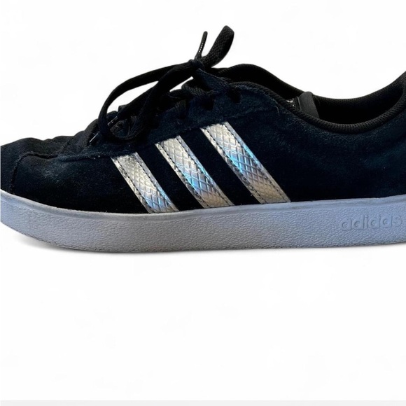 Adidas Women’s Black Suede Sneakers with Silver Stripes, Size 8.5 - Picture 3 of 7